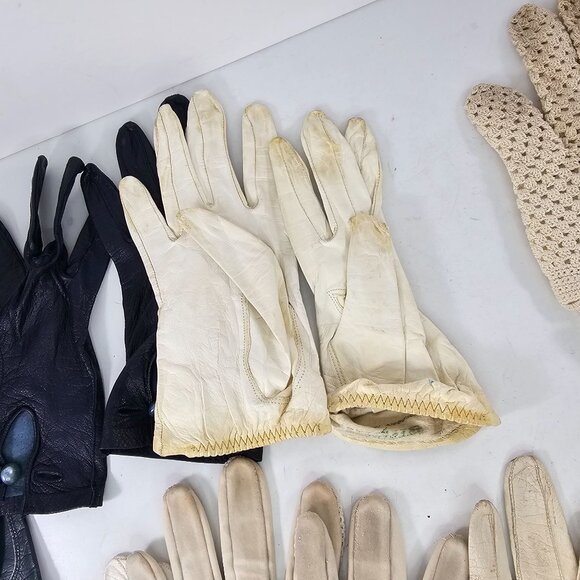Vintage Gloves Leather Mesh Lot 8 Pairs Mixed Styles Sizes Prop Theater Costume - Picture 13 of 15